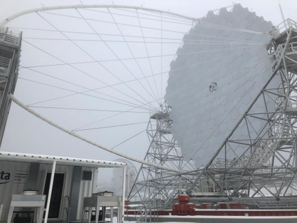 LST-1 covered in ice and snow after Winter Storm Filomena in January 2021.